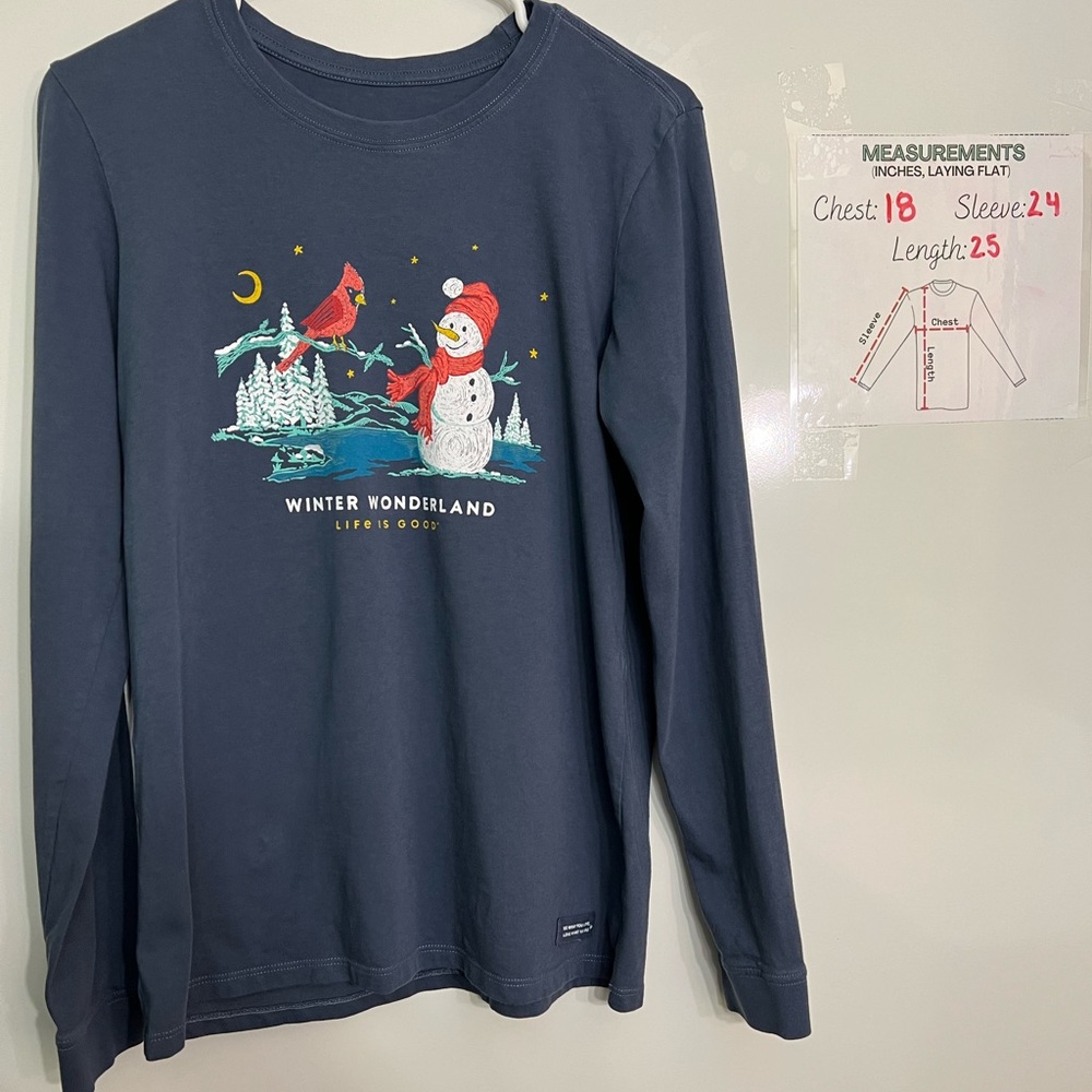 Life is Good Winter Wonderland Shirt with Cardinal and Snowman - Size Medium